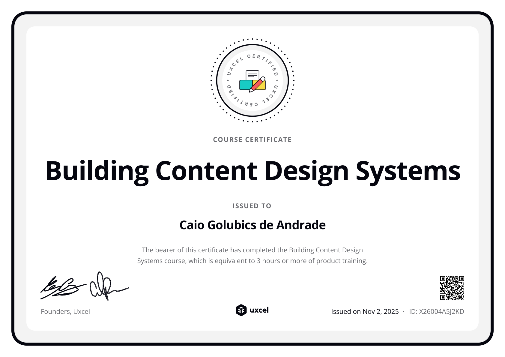 Caio Andrade's certificate